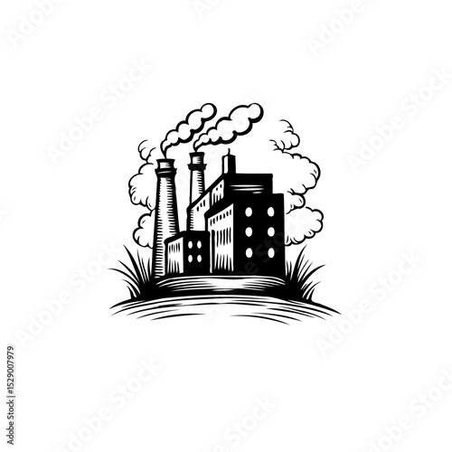 Industrial plant with smoking chimneys vector illustration, heavy industry concept
