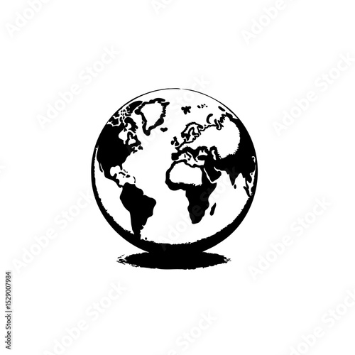 Minimalistic Earth Globe Illustration: Black and White Representation of the World