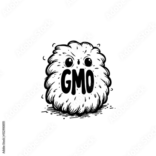 Cute gmo monster with expressive eyes illustration on white background