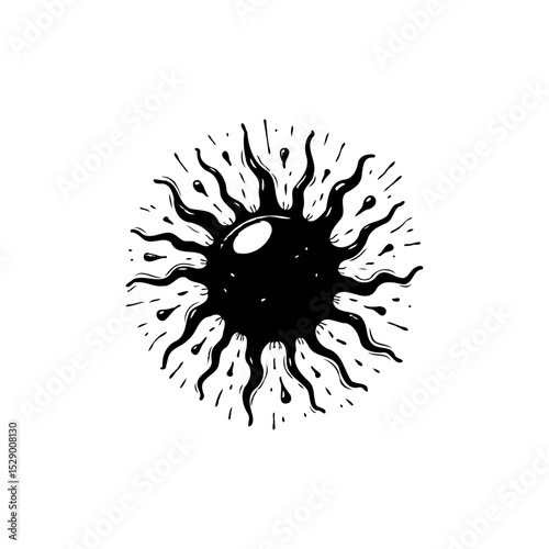 Stylized sun with abstract rays, evoking celestial energy and cosmic themes