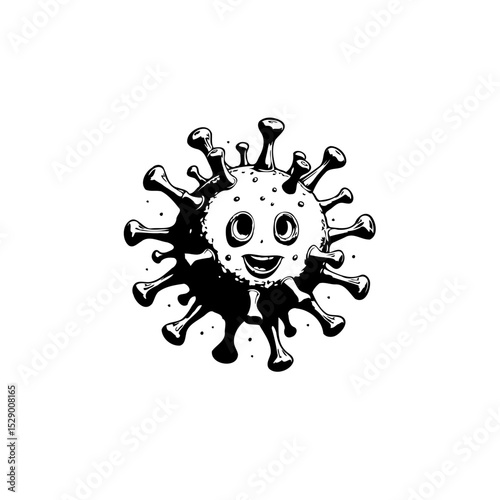 Whimsical depiction of a coronavirus with a playful expression for educational use