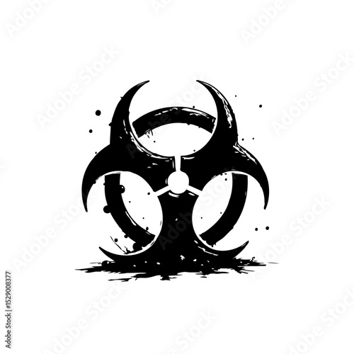 Biological hazard symbol in black ink, grunge style for warning and safety