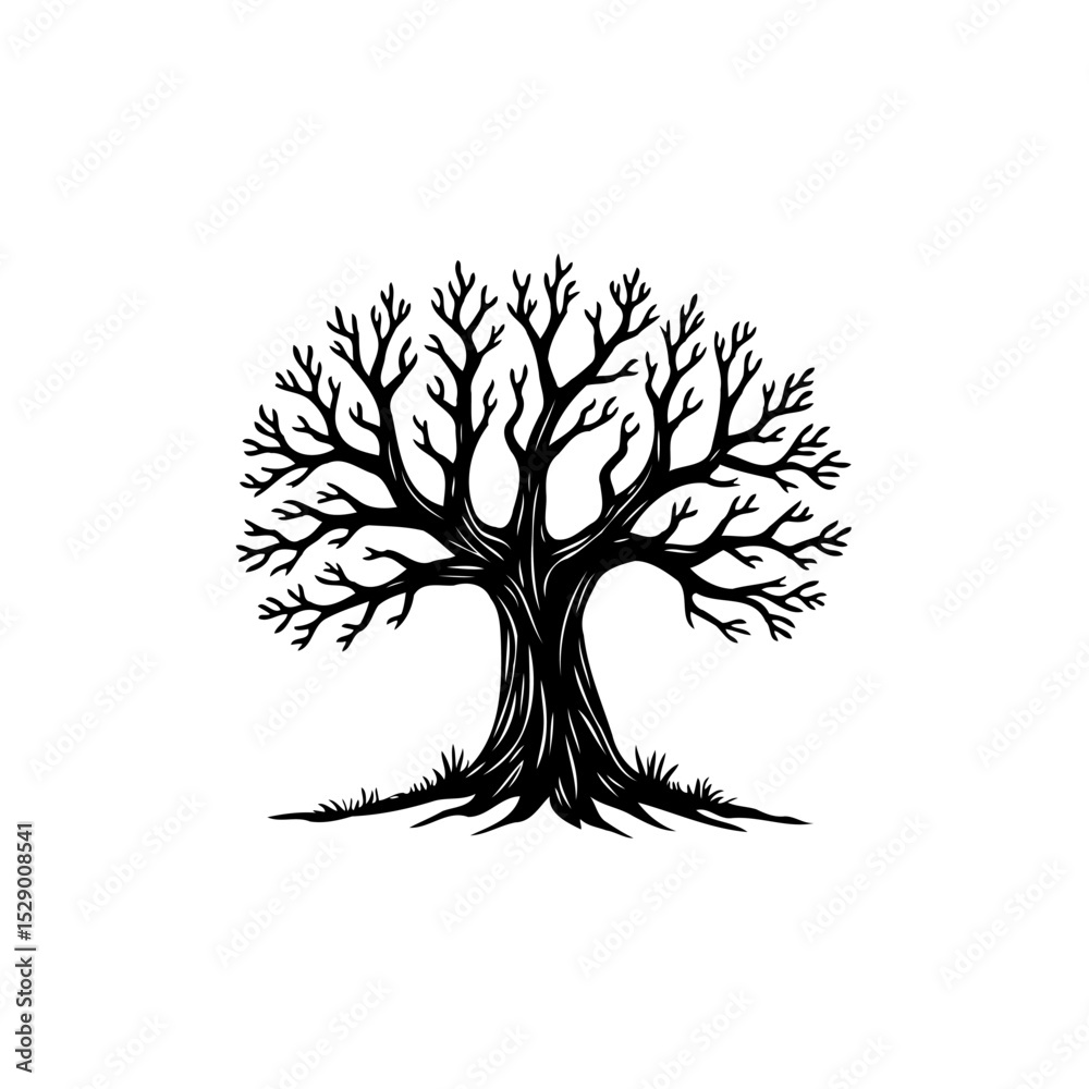 Obraz premium Elegant Black and White Tree Silhouette Illustration for Nature and Design Projects