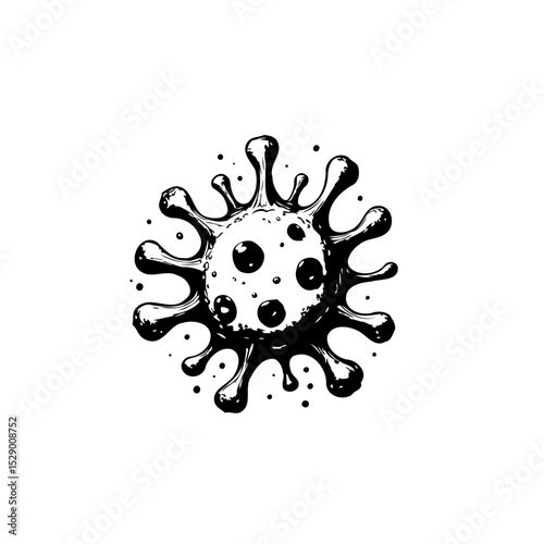 Monochrome illustration of the novel coronavirus depicting its spike proteins and structure