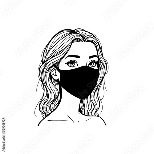 Illustration of a young woman wearing a face mask, pandemic protection measures