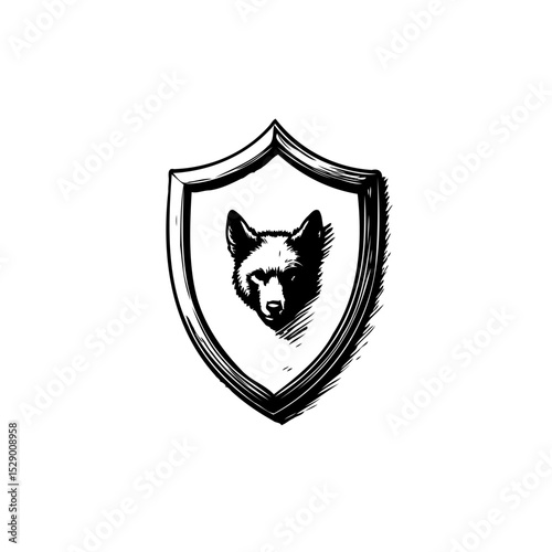 Elegant heraldic shield with a captivating fox head illustration for logo design