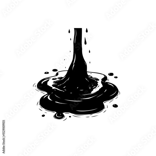 Dramatic Black Liquid Spill Illustration: A Symbol of Industry and Pollution