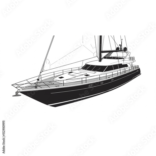 Elegant Yacht Design Scalable Line Drawing Perfect for Nautical Branding Luxury Boat Icon