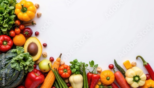 Wallpaper Mural colorful vegetables and fruits arranged at the bottom of the frame with clear copy space at the top for photos. Torontodigital.ca