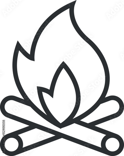 Campfire Icon – Flat Vector Illustration of Fire and Logs