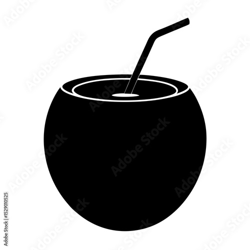 Flat silhouette vector of tropical coconut drink for summer themes. Great for logos, posters, and beach resort marketing.