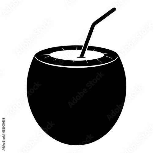 Tropical coconut juice silhouette in vector style. Great for summer events, drink menus, and exotic vacation illustrations.