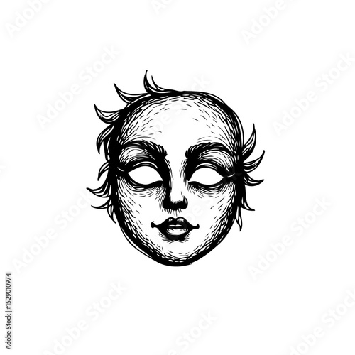 Abstract drawing of a stylized human face with closed eyes and spiky hair