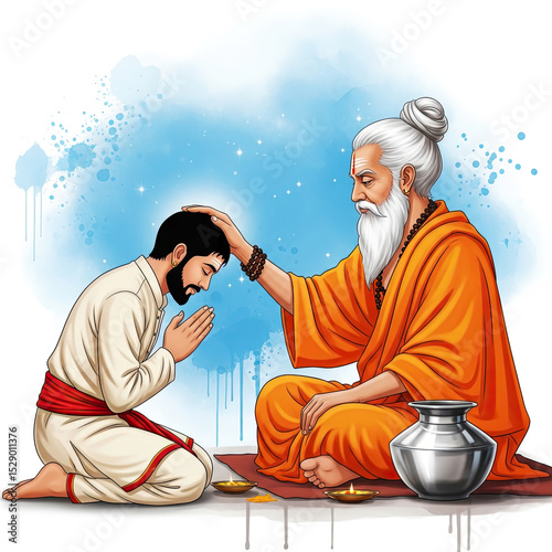 Wallpaper Mural Spiritual guru blessing a devotee depicting guidance and hindu traditions Torontodigital.ca