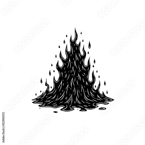 Dramatic Black and White Illustration of a Molten Flowing Liquid Shape