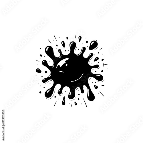 Playful Ink Blob: Whimsical Black Splatter with Expressive Radiating Lines Graphic