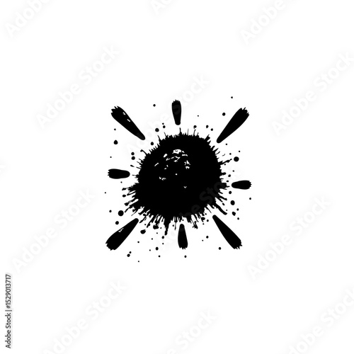 Abstract black ink blot exploding with dynamic splatter effect and artistic energy
