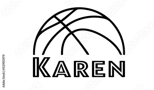 karen – first name in sporty style with a stylized basketball sketch. Black vector graphic, ideal for banners, cards, sweatshirts, prints, Cricut, Silhouette and sublimation projects.