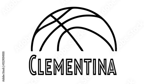 Clementina – first name in sporty style with a stylized basketball sketch. Black vector graphic, ideal for banners, cards, sweatshirts, prints, Cricut, Silhouette and sublimation projects.