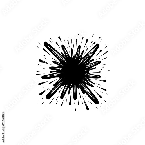 Black ink splat radiating outwards, a vector illustration offering dynamic contrast