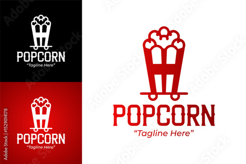 Stylish Popcorn Logo Design in Red and White for Cinemas and Snack Shops