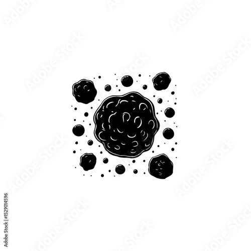 Abstract black and white vector illustration of cosmic objects and meteors design