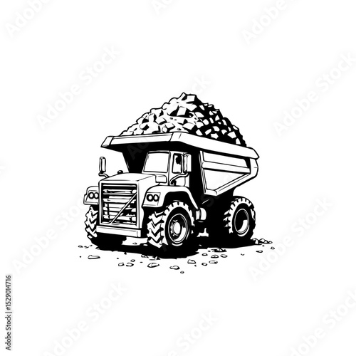 Heavy-Duty Dump Truck Cartoon Illustration Transporting Rock and Gravel Material