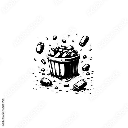 Minimalist vector illustration of a basket overflowing with candy marshmallows