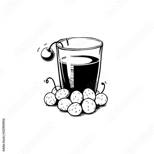 Hand-drawn cherry juice illustration evokes summer freshness and natural flavors