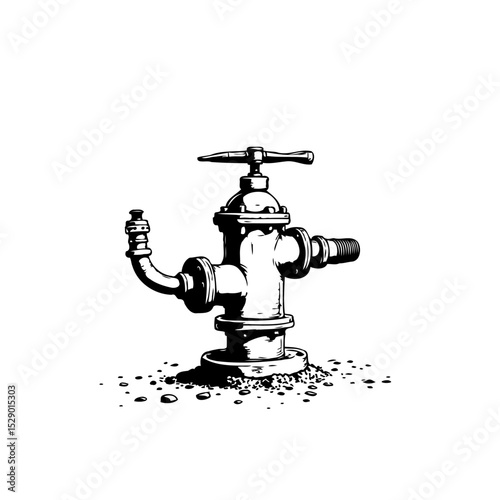 Detailed vintage water valve illustration on white background capturing industrial charm