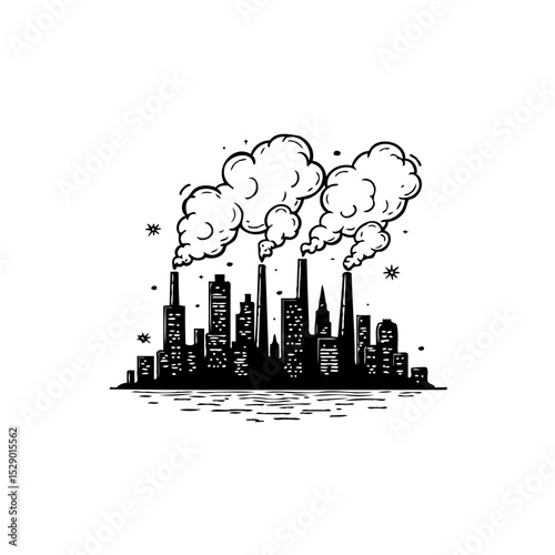 Cityscape Illustration: Pollution and Industrialization Concerns in Urban Environment