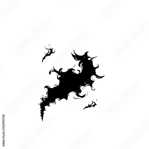 Abstract black ink blot artistic expression on white background graphic design