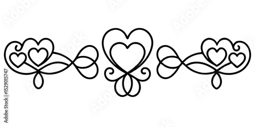 Decorative divider with hearts, Isolated vector image on transparent background
