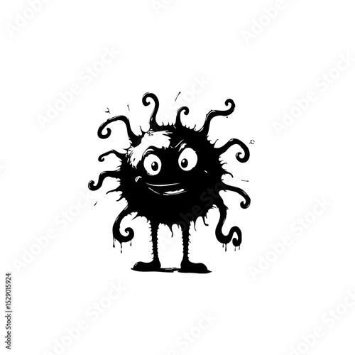 Whimsical Black and White Cartoon Character with Spiky Appendages and Googly Eyes