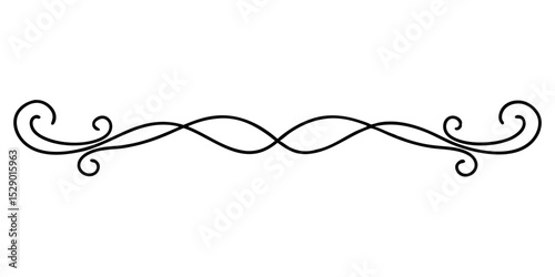 Decorative divider in thin black line style, Isolated vector image on transparent background


