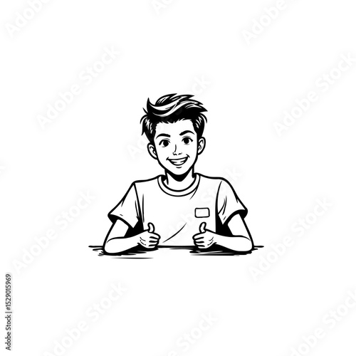 Enthusiastic boy giving thumbs up with a positive expression and happy mood