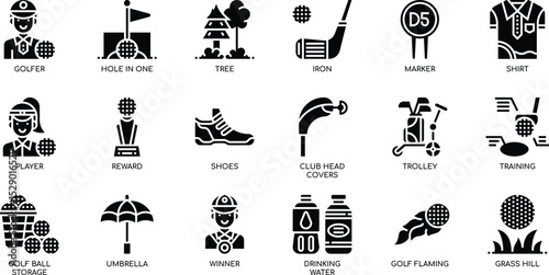 Golf Icon Set 20 Essential Golfing Elements for Design Projects – High-Resolution 350.eps Vector Graphics