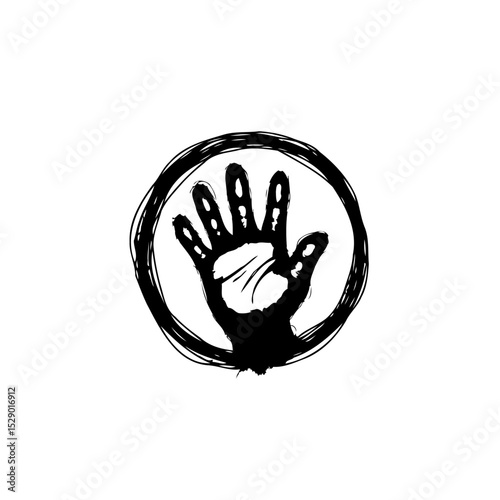 Abstract handprint design in circle showcasing diverse cultural expression and unity