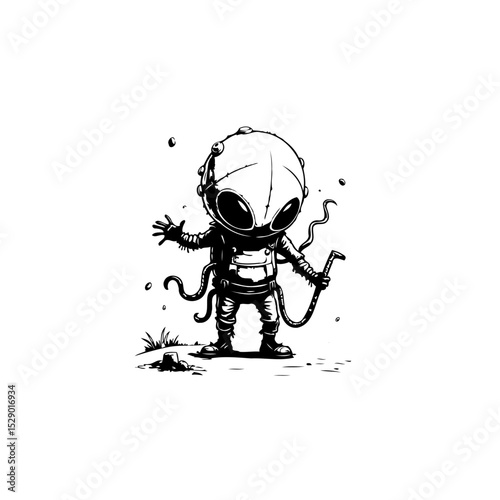 Whimsical Underwater Explorer: A Cartoon Character in a Diving Suit Illustration