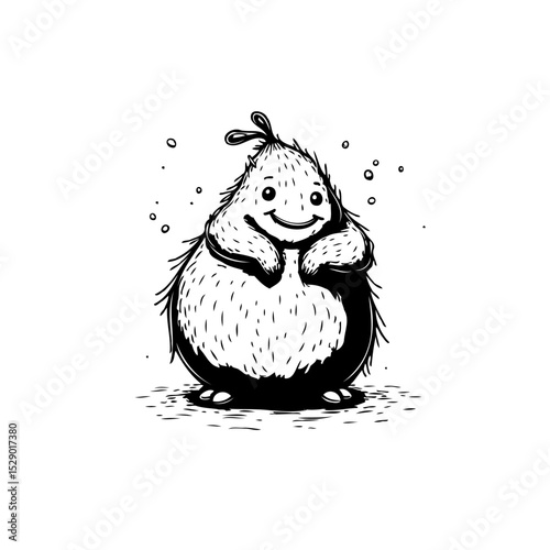 Whimsical hand-drawn illustration of a furry creature with a delightful smile