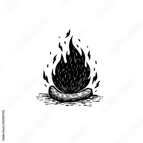 Burning Sausage: Hand-Drawn Black and White Illustration of a Hot Dog in Flames