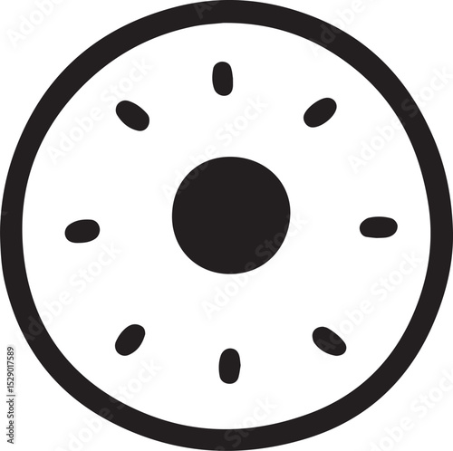 A hand-drawn clock icon with a bold center and simple markers, symbolizing time management and deadlines, perfect for business presentations, corporate designs, and productivity-themed projects
