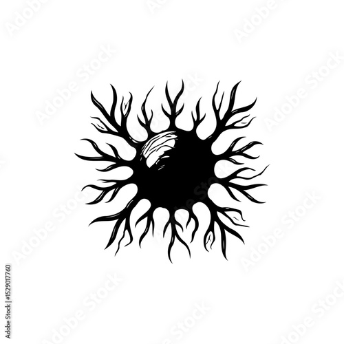 Abstract dark organic silhouette illustration with a textured light center shape