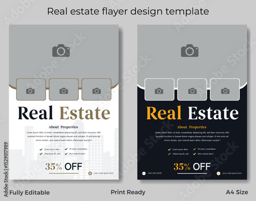 Real estate flyer template design. Real estate house and property selling, rent home, and flat printable flyer design template.
