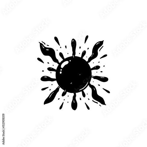 Abstract Black Ink Splatter Illustration on White Background, Artistic Design