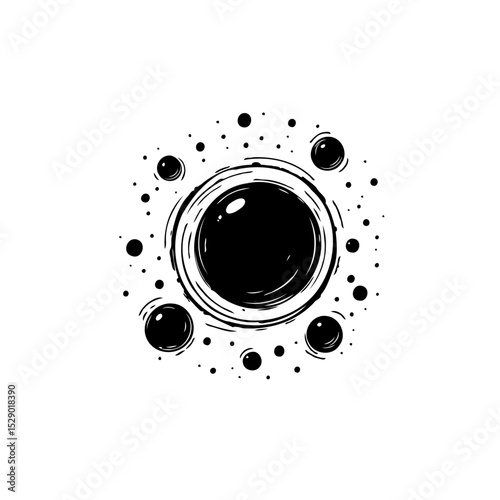 Abstract black hole illustration with cosmic particles, space vortex graphic concept