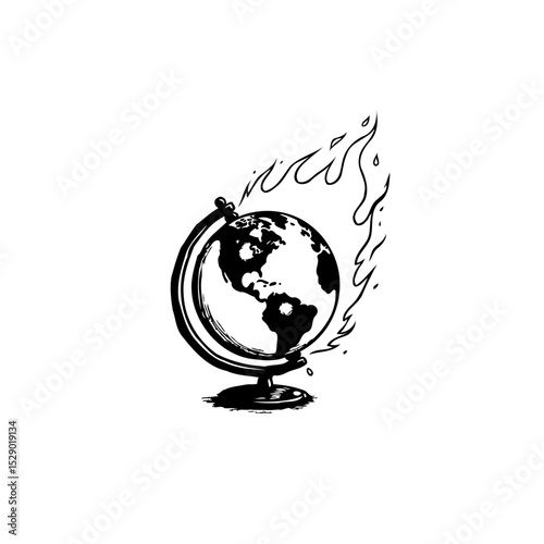 Symbolic representation of global warming crisis with a globe in flames illustration