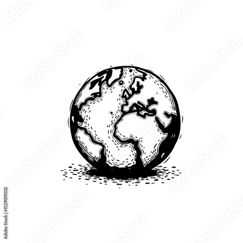 Hand-drawn Earth Illustration: A Vintage Style Globe with Detailed Continents and Oceans