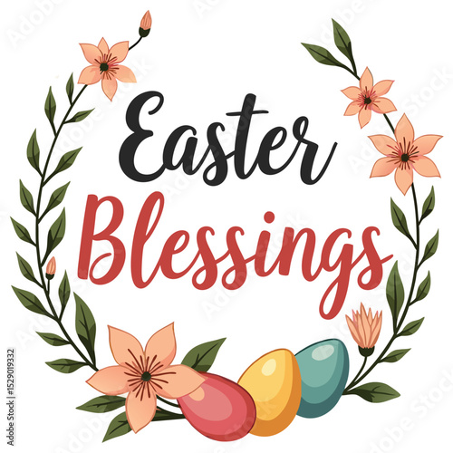 "Easter Blessings" Floral Wreath with Pink and Orange