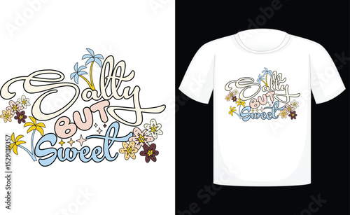 Salty But Sweet T-shirt, summer, vector, sun, design, beach, sea, horizontal, palm tree, fun, retro, travel, sunlight, t-shirt, vintage, sunset
